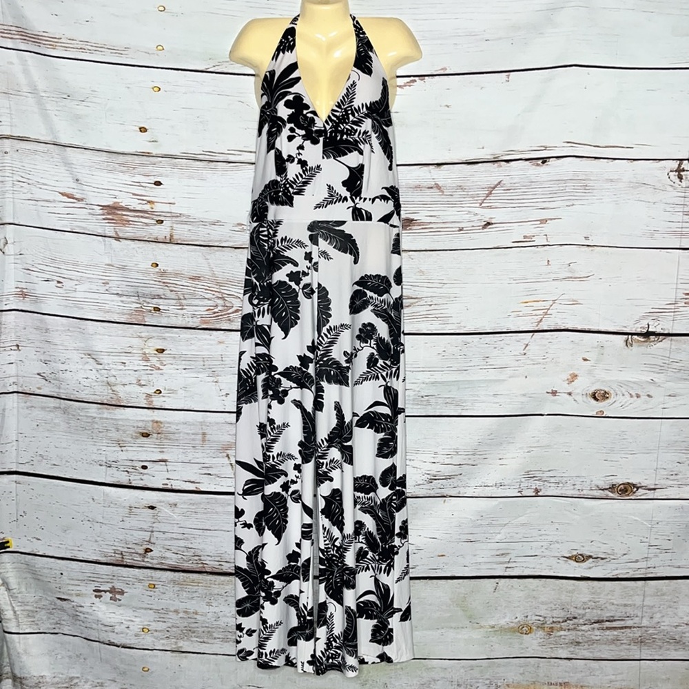 New York & Company Black and White Halter Maxi Jumpsuit